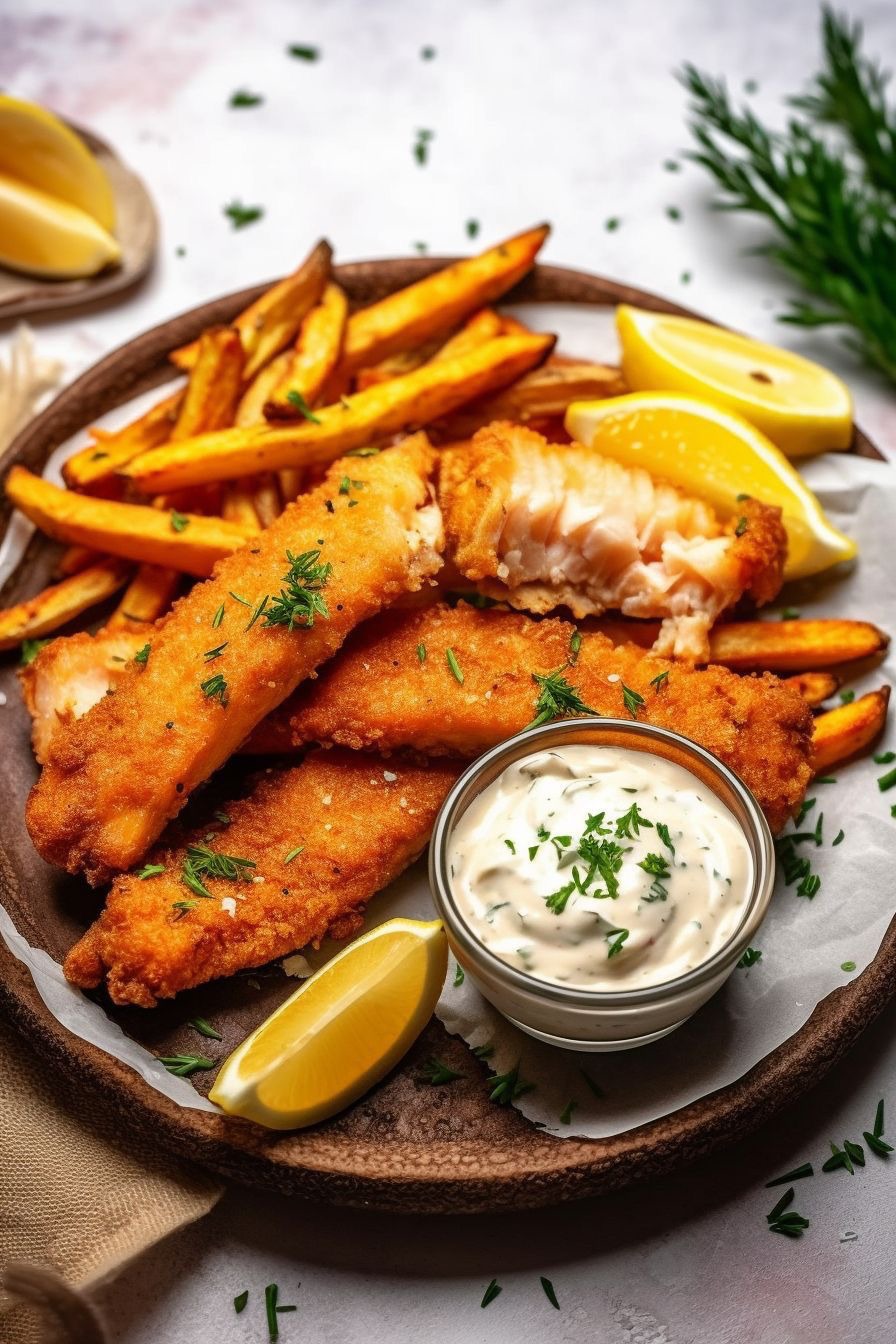 Fried salmon and fries at Captain Crabby’s seafood restaurant in Dubai